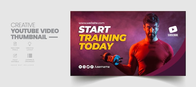 Fitness gym training youtube video thumbnail and web banner template