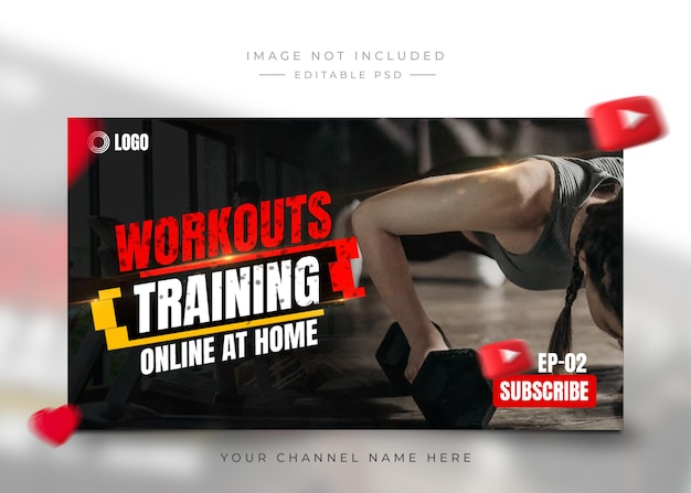 Modello di miniatura video fitness e palestra psd gratuito per youtube