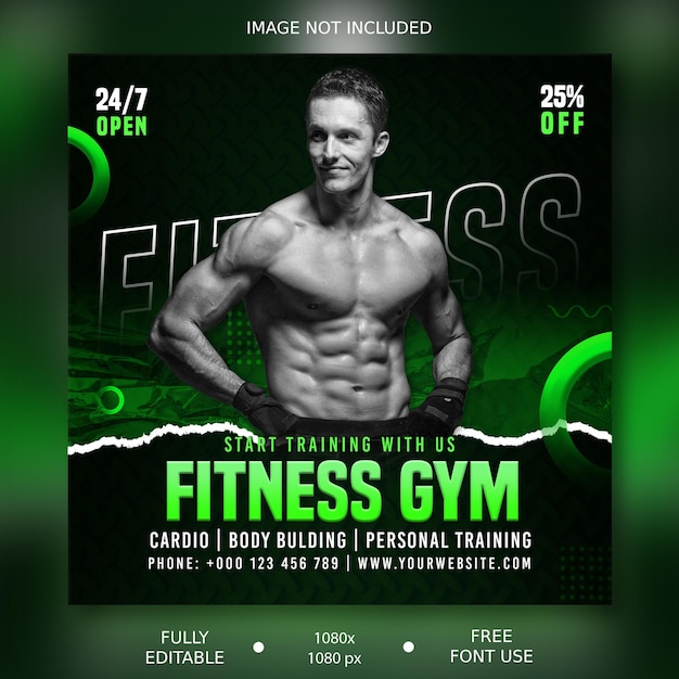 Fitness gym workout flyer social media banner post-sjabloon