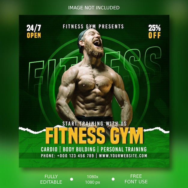 PSD fitness gym workout flyer social media banner post template