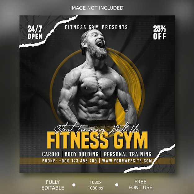 Fitness gym workout flyer social media banner post template