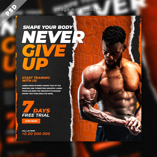 Fitness gym workout flyer social media banner post template