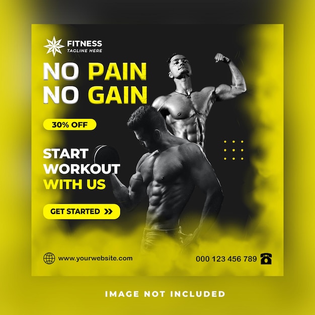 Fitness gym workout for health promotion social media or square flyer web banner post template