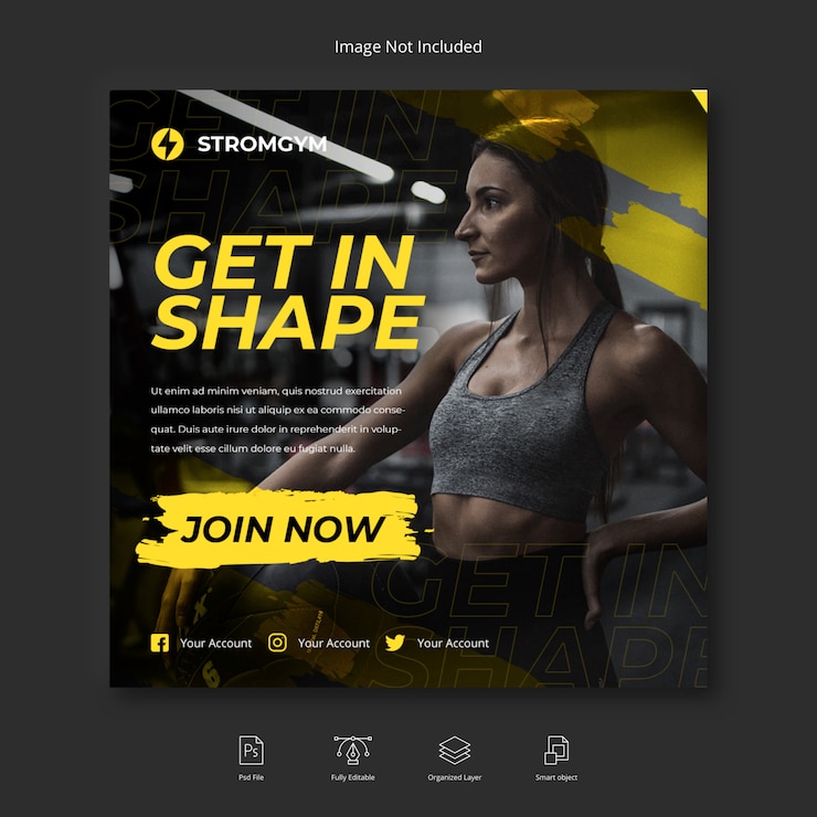 PSD fitness and gym workout social media instagram post or square flyer template
