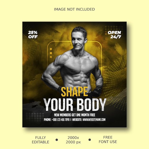 Fitness and gym workout training Instagram and social media post banner template square