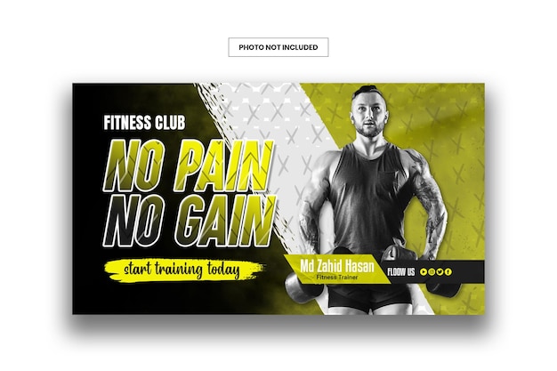 PSD fitness gym youtube thumbnail en webbannersjabloon