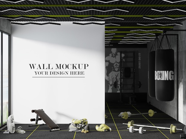 fitness hall empty wall mockup