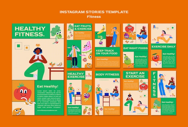 PSD collezione di storie di instagram di fitness e salute