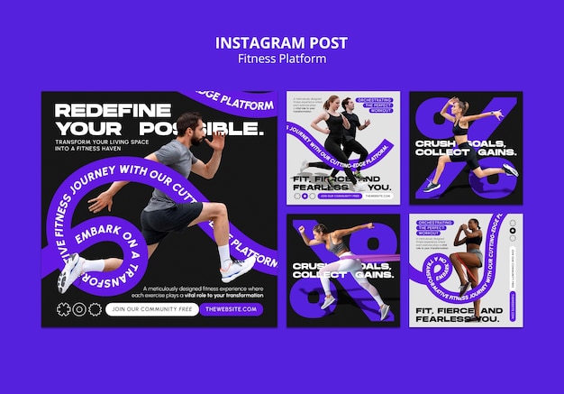 Набор шаблонов фитнес-постов Instagram