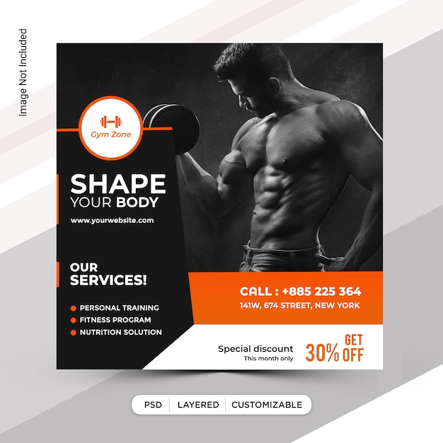 Fitness Instagram social media post template design
