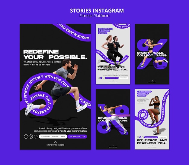 Набор шаблонов фитнес-историй Instagram