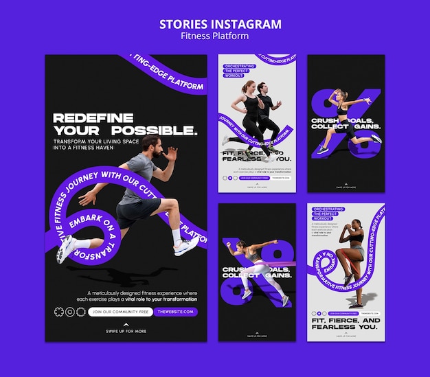 PSD set di modelli di storie di fitness per instagram