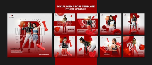 PSD 피트니스 라이프 스타일 소셜 미디어 게시물 템플릿