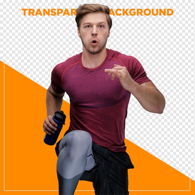 Fitness man doing exercise in gym with transparent background