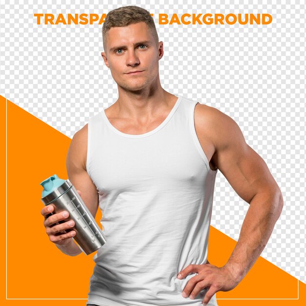 Fitness man doing exercise in gym with transparent background