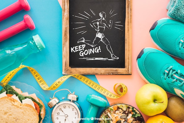 fitness mockup with slate and training elements