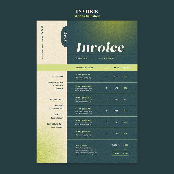 PSD fitness nutrition invoice template