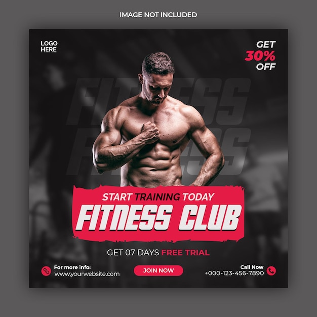 Fitness siłownia social media post banner lub kwadratowy szablon ulotki