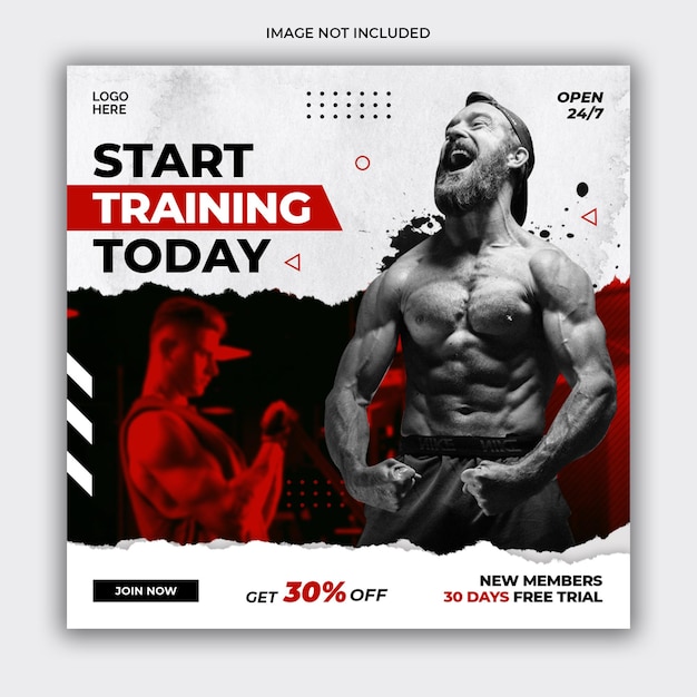 Fitness siłownia social media post banner lub kwadratowy szablon ulotki