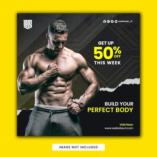Fitness social media i szablon postu na Instagramie