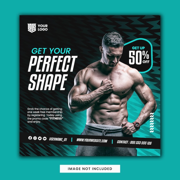 Fitness social media i szablon postu na Instagramie