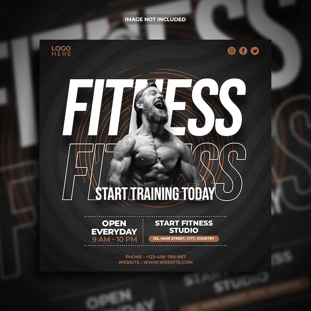 PSD modello di banner quadrato di promozione dei social media fitness