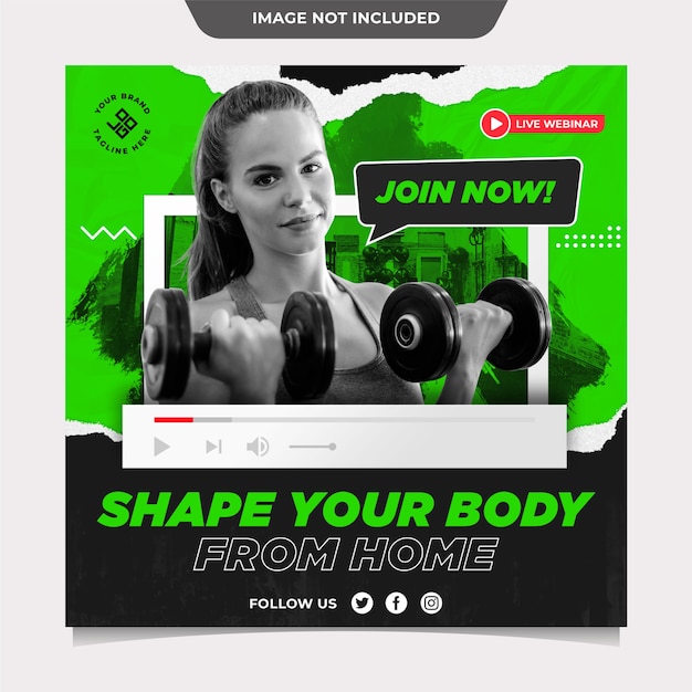 Fitness sports from home social media template post