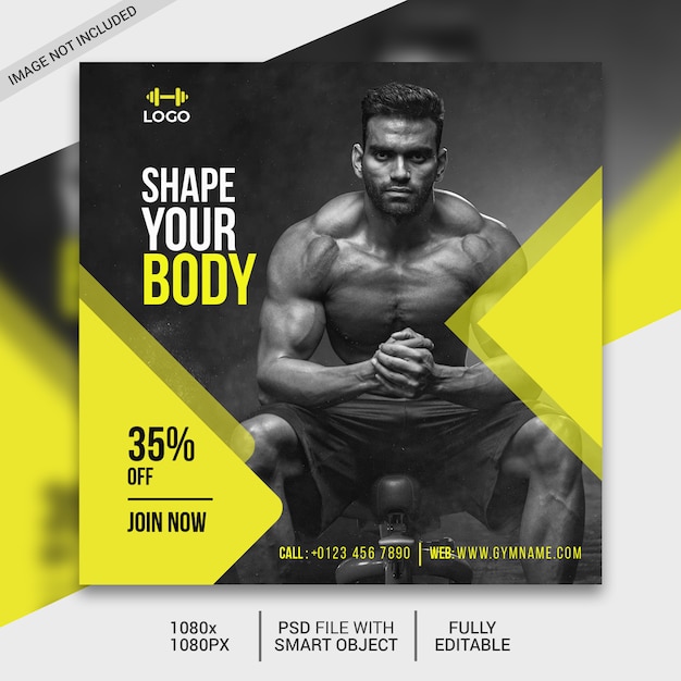 PSD fitness square flyer template or instagram post