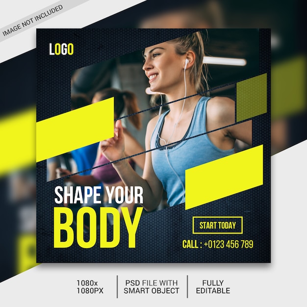 PSD fitness square flyer template or instagram post