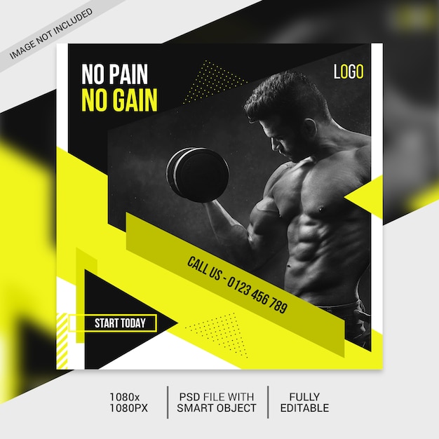 PSD fitness square flyer template or instagram post