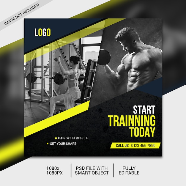 PSD fitness square flyer template or instagram post