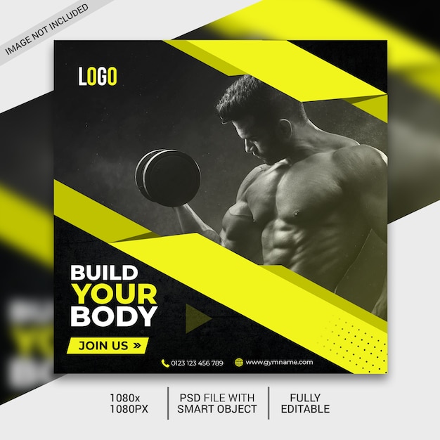 PSD fitness square flyer template or instagram post