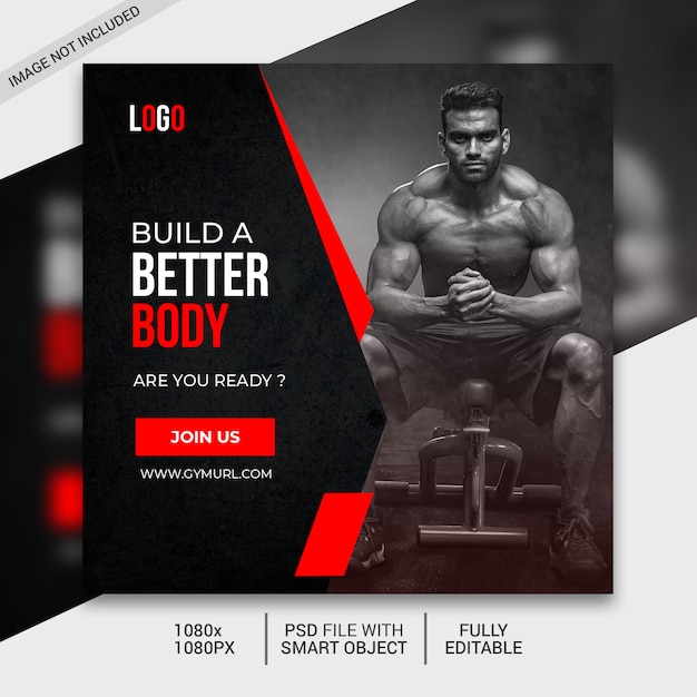 PSD fitness square flyer template or instagram post