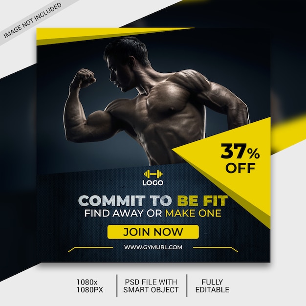 PSD fitness square flyer template or instagram post