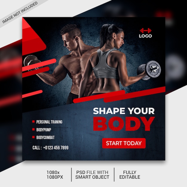 PSD fitness square flyer template or instagram post