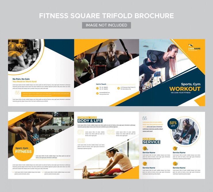 Fitness Square Trifold Brochure Template