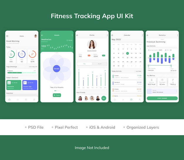 PSD fitness tracking app ui kit