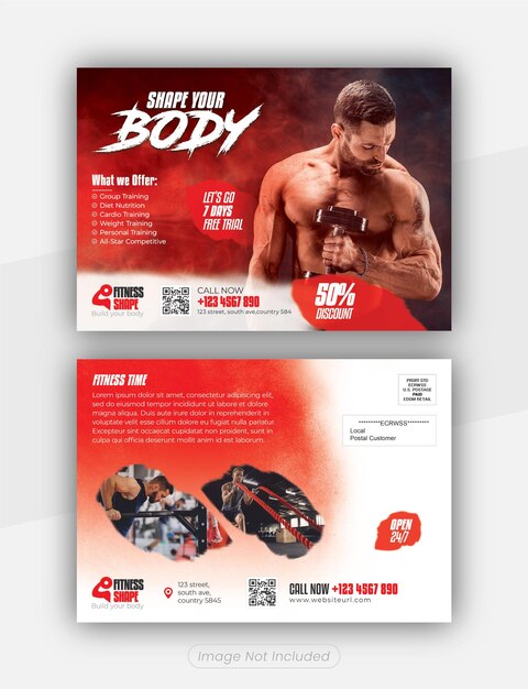 Fitness training center postkaart en direct mail eddm sjabloon