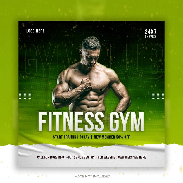 Fitness training and gym social media instagram post or square web banner template