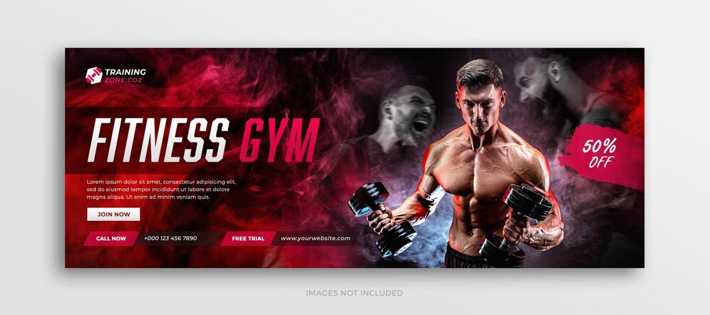  Fitness training and gym workout facebook timeline cover or social media web banner template