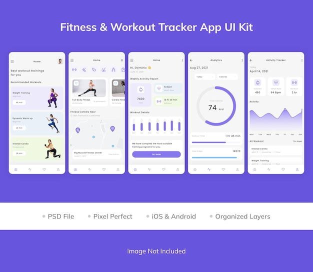 PSD fitness versterker workout tracker app ui kit