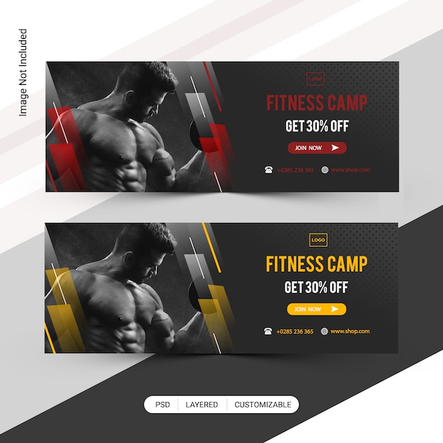 Banner web fitness, modello di copertina di facebook