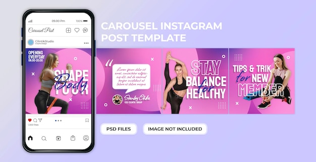 Fitness workout social media carrousel postsjabloon premium psd
