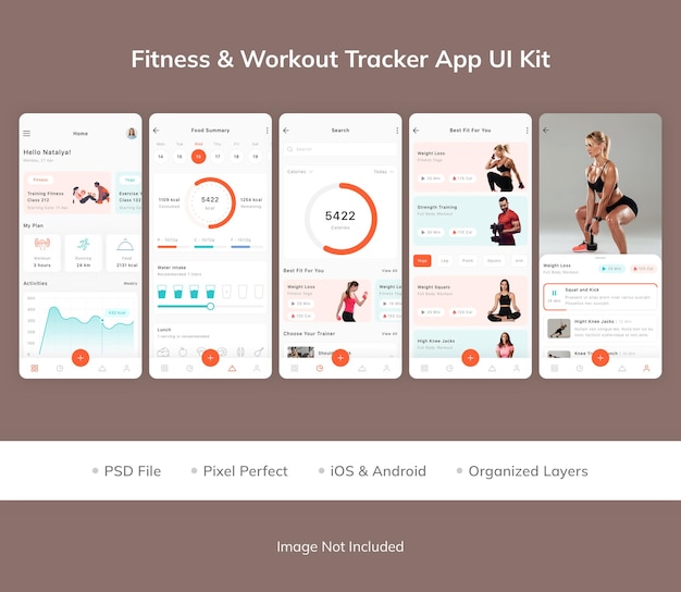 PSD kit dell'interfaccia utente dell'app per il fitness e l'allenamento