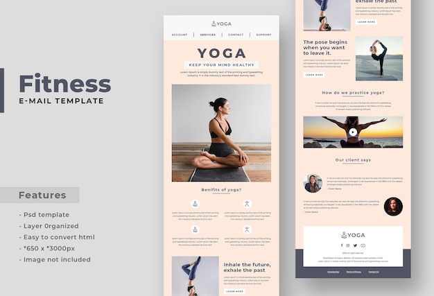 Fitness yoga meditatie body workout nieuwsbrief e-mailsjabloon