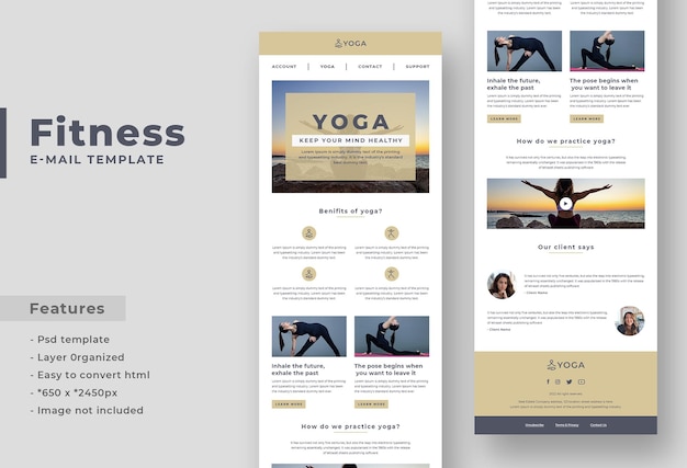 Fitness yoga meditation body workout email newsletter template