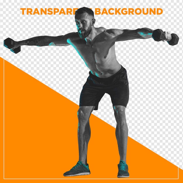 Fitnessmen podnoszący ciężary i ćwiczący z przezroczystym tłem