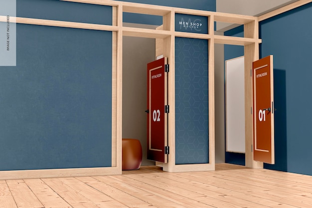 PSD fitting room with door mockup opened