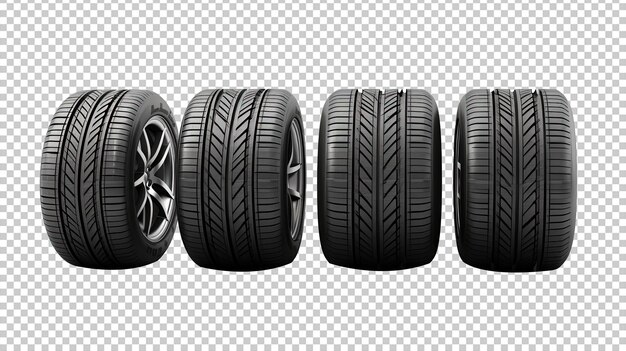 PSD five hyper realistic car tires isolated on white