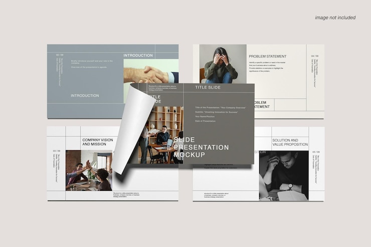 PSD five presentation slides mockup top view